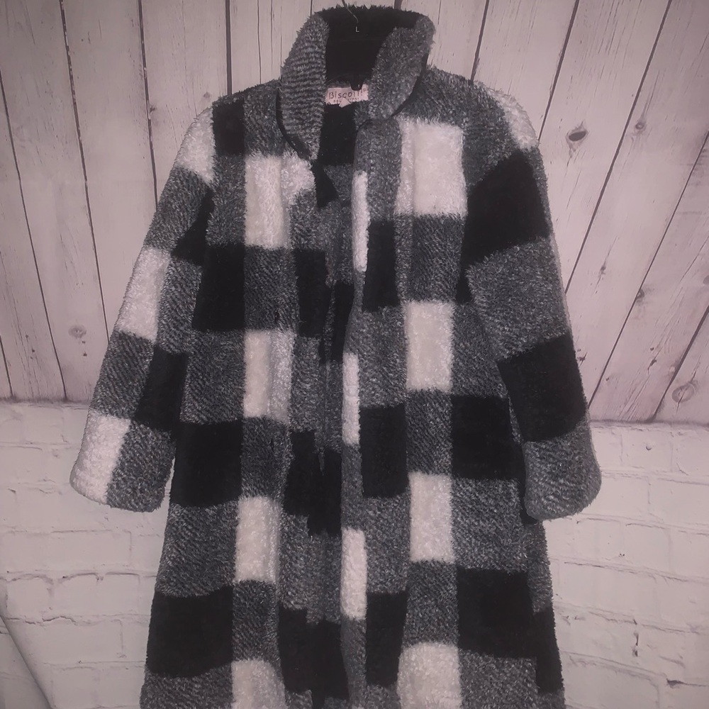 Biscotti Black and White Checkered Teddy Jacket